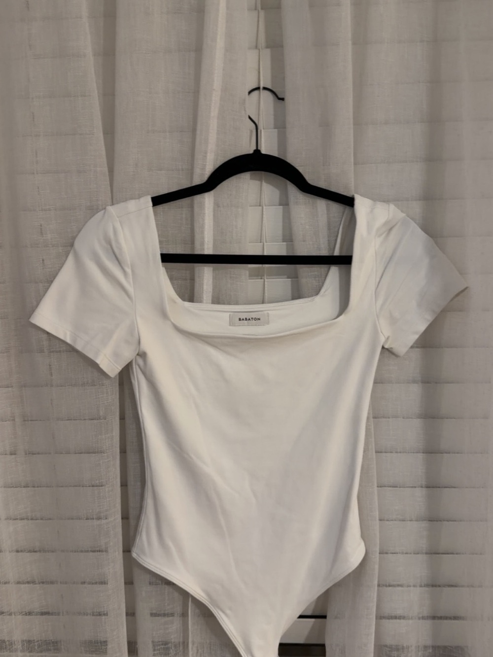Babaton White Square-Neck Short Sleeve Bodysuit